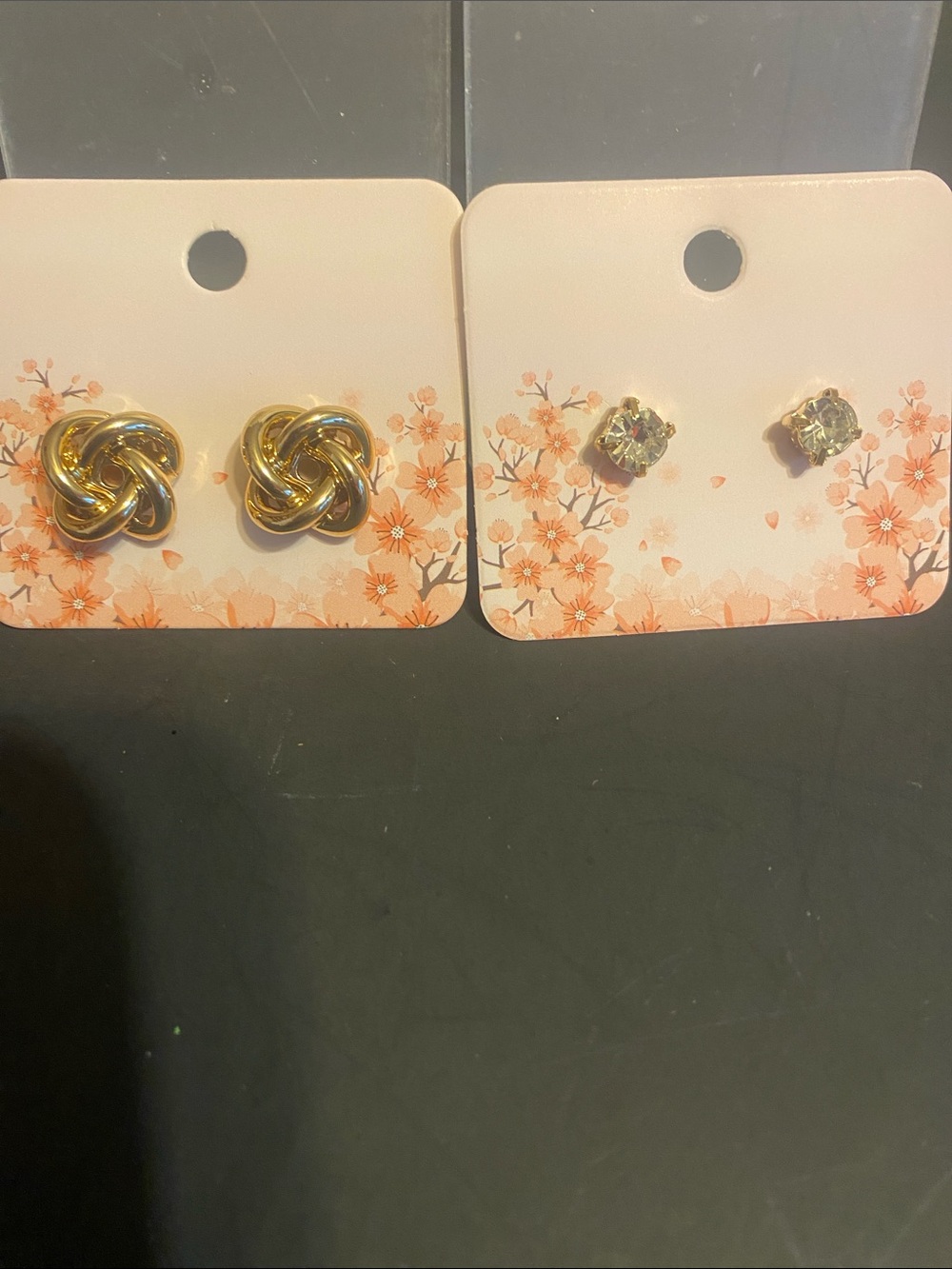 Fashion Jewelry Gold Knot and Clear Stone Stud Earring Set - Gold